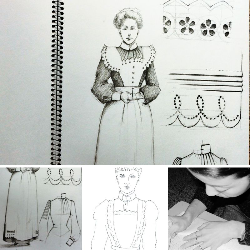 ファッション史と心理設計に基づいた、感情を整える大人のためのアートぬりえ。ヴィクトリア朝のメイド服を鉛筆で塗る独自メソッドの作品例